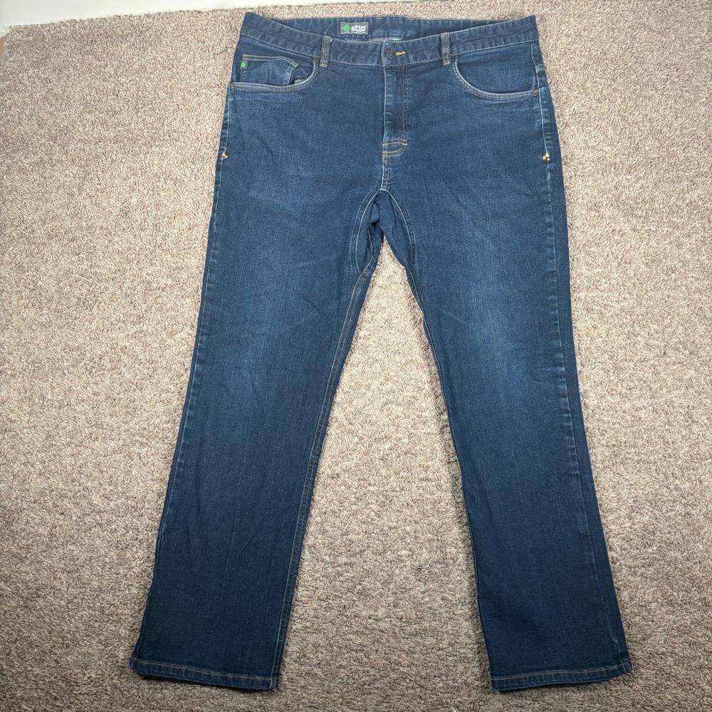Stio Mens Rivet Jean Dark‎ Wash Organic Cotton Straight Leg Denim Blue 38S